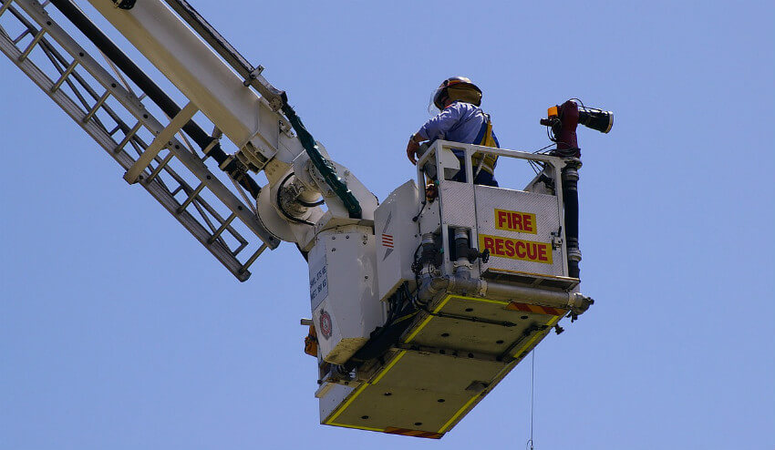 fireman on a boom lift
